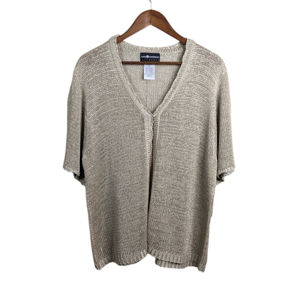 NEW Sag Harbor Knit Cardigan 2X Tan Crochet Scallop Edge Whimsigoth Academia Y2K
